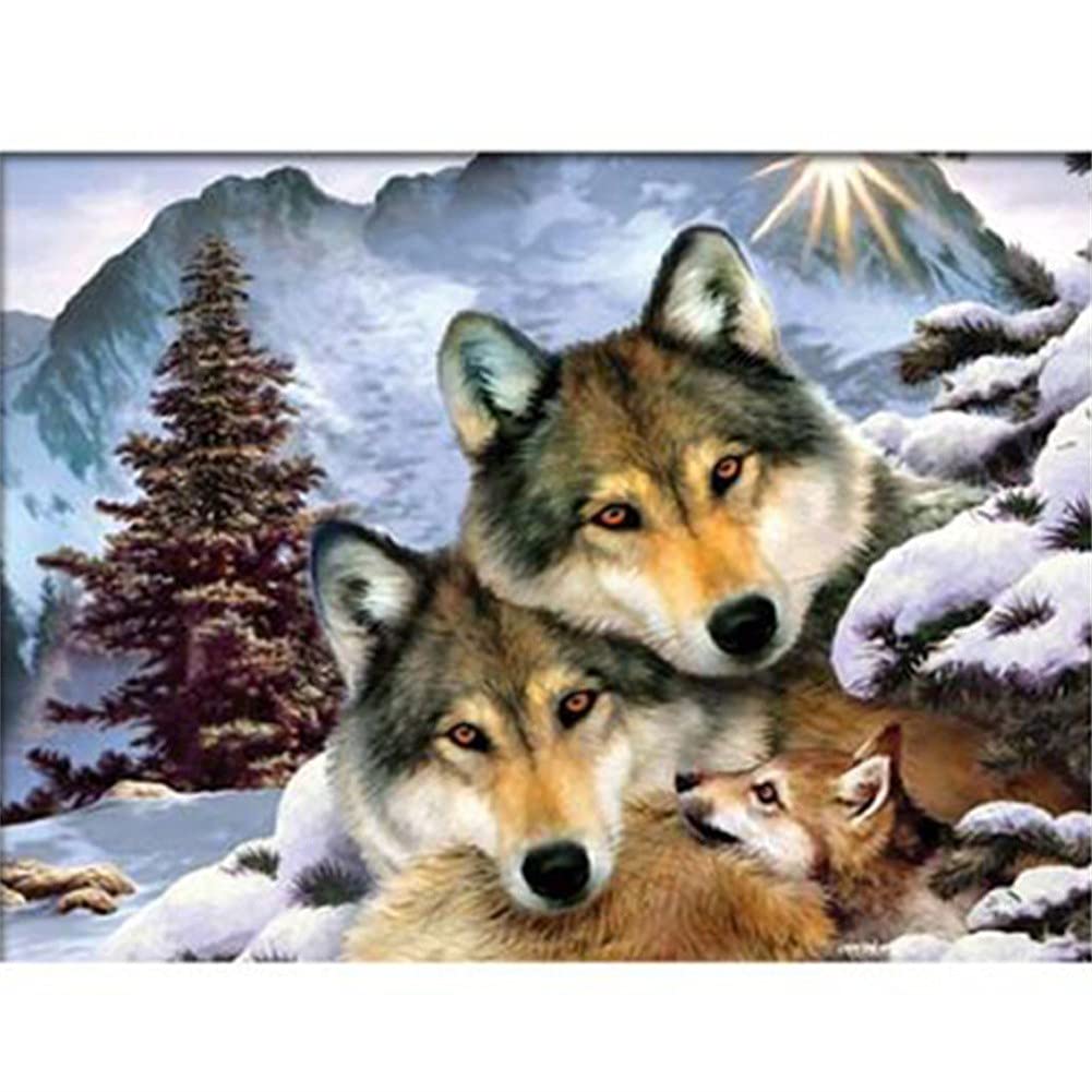 Kit broderie diamant loup mosaïque strass point de croix 40x80 cm