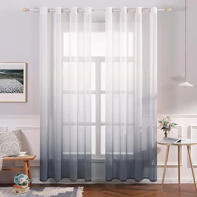 MIULEE Sheer Zasłona z woalu, okienna, dekoracyjna, na przelotkach, do salonu, sypialni, przezroczysta, cieniowana, 160 x 140 cm (wys. x szer.), szara, 2 sztuki