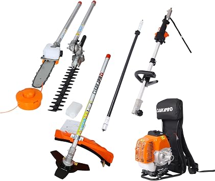 Backpack 4 in 1 Multi-Functional Trimming Tool, 52CC 2-Cycle Garden Tool System with Gas Pole Saw, Hedge Trimmer, Grass Trimmer, and Brush Cutter EPA Compliant