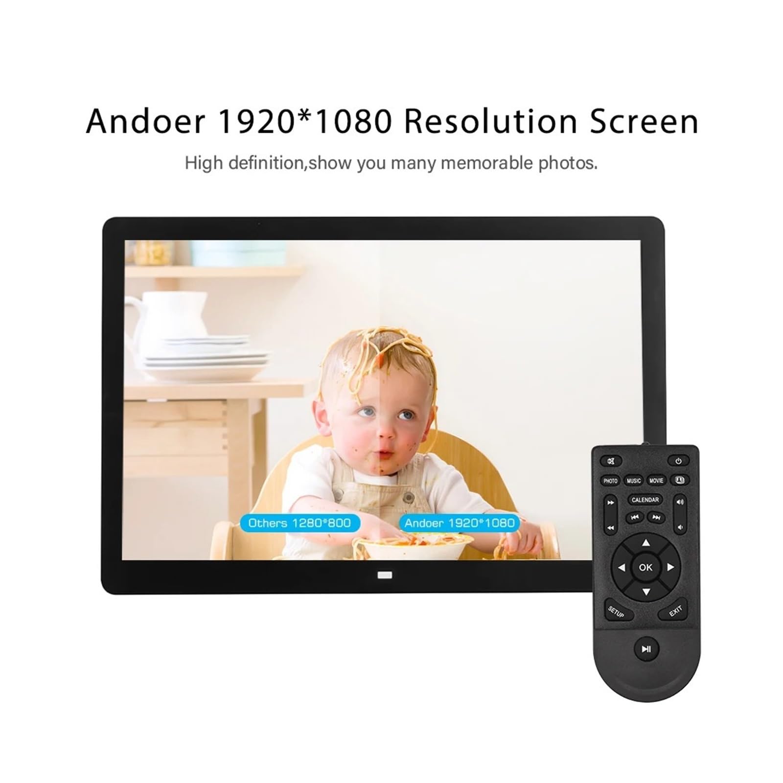 Cyfrowa ramka na zdjęcia 17-calowa ramka LED 1080P elektroniczna na zdjęcia MP3 MP4 odtwarzacz wideo kalendarz z zegarem pilotem (z kartą Tf 32 GB)