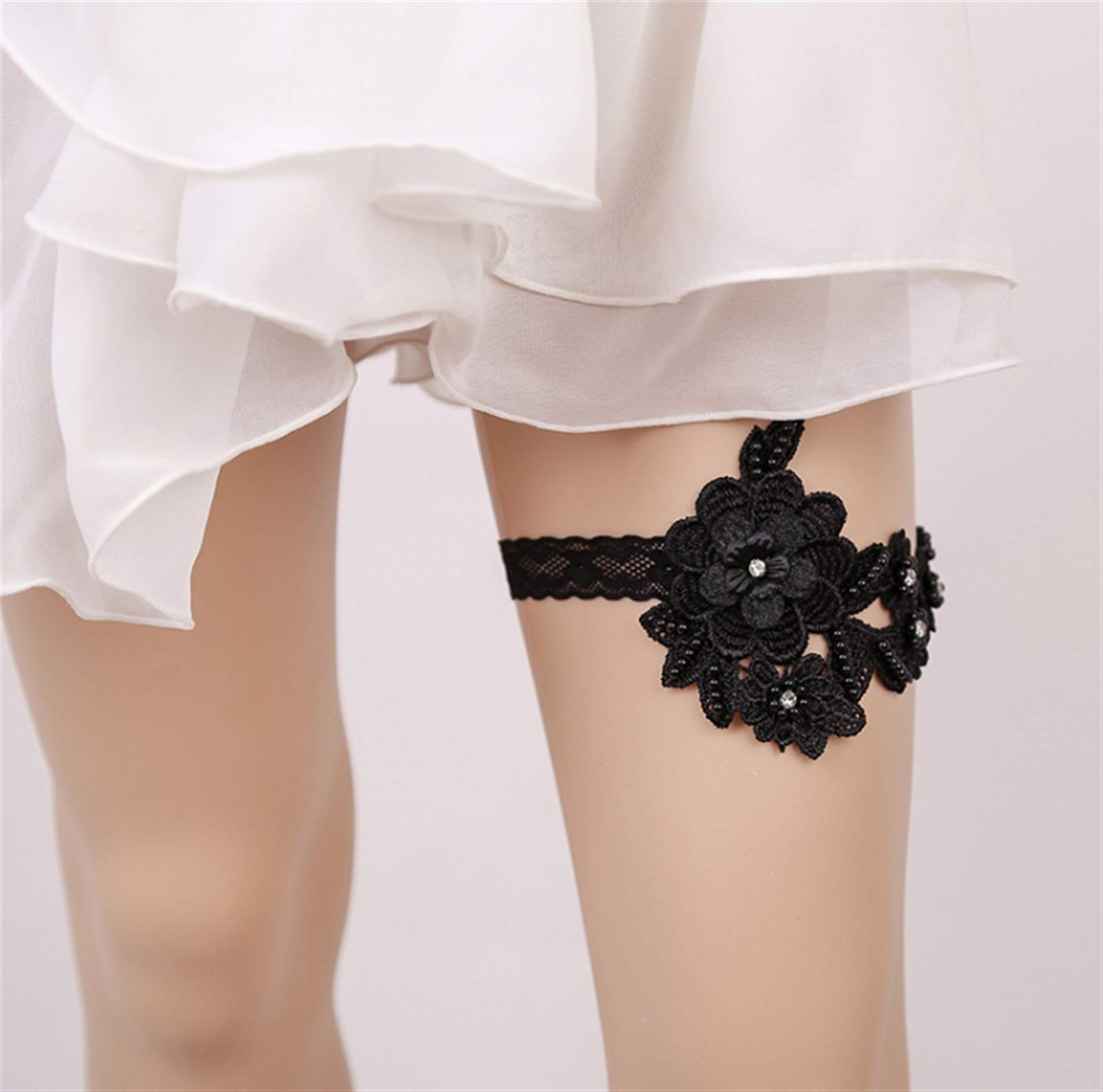 (2 szt.) moda handmade podwiązka ślubna seksowna podwiązka koronkowa pierścionek na udo akcesoria ślubne dekoracja nóg noga rękaw udo pas do pończoch (kolor: biały (2 szt.)) (biały + czarny (2 szt.)