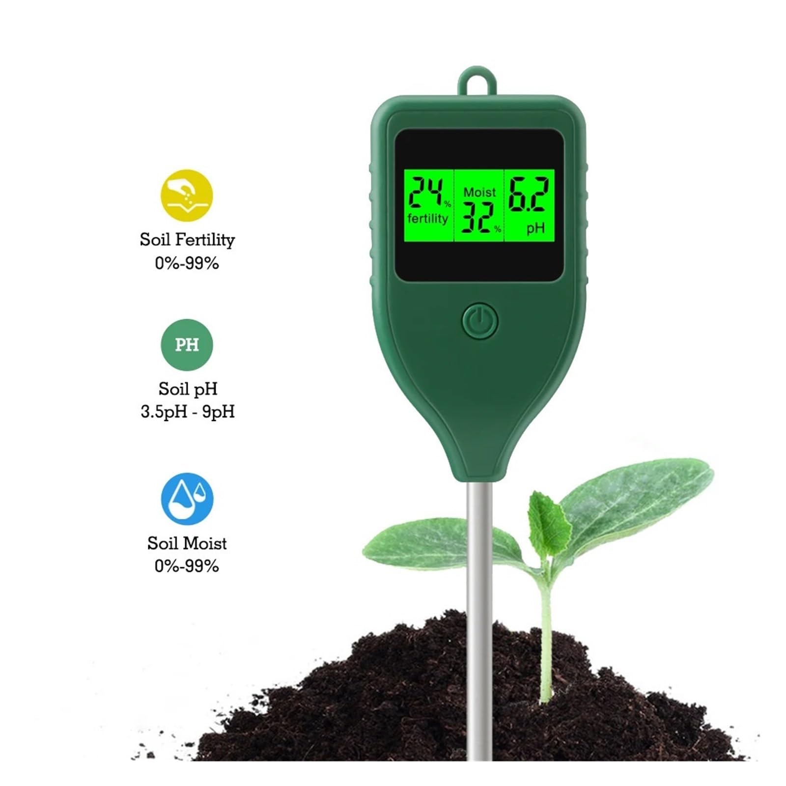 Misuratore PH Del Suolo 3 In 1 Tester Di Fertilità Giardino Agricolo Rilevatore Test Umidità For Piantare Interni, Piante In Vaso, Prato Letture Precise