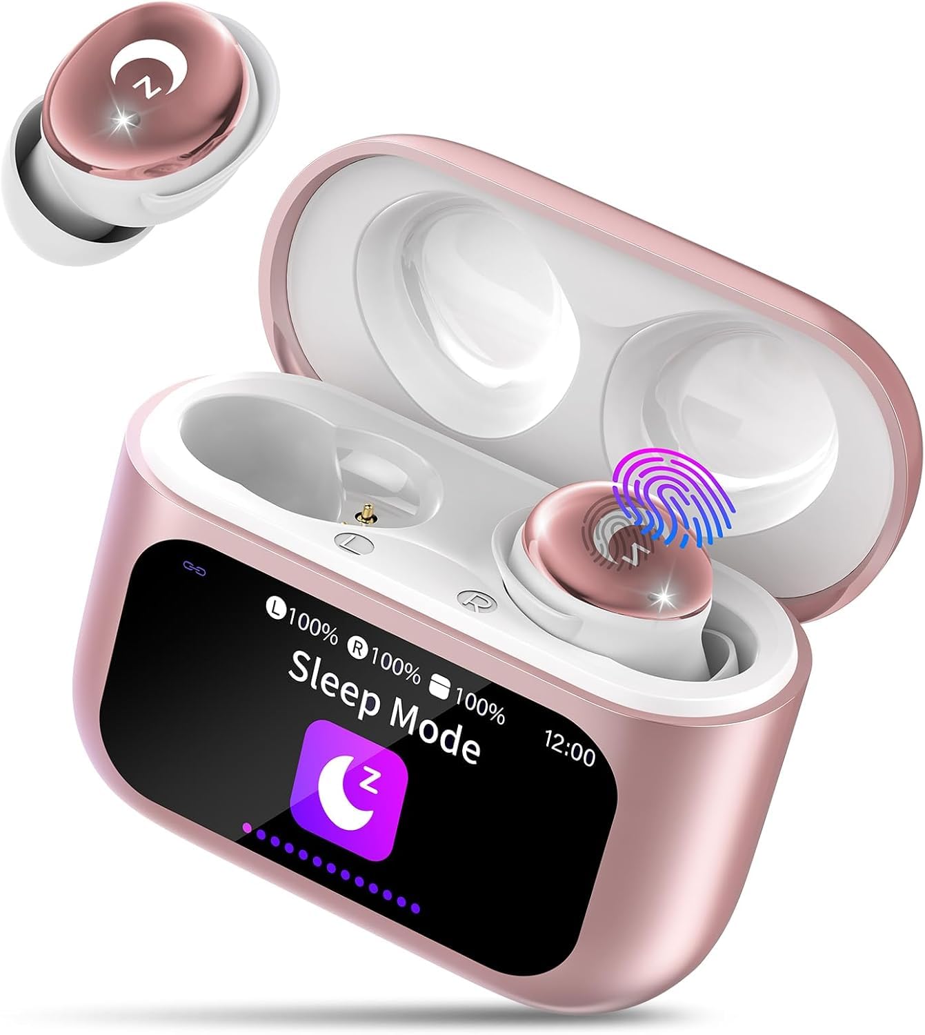 VEKJ Wireless Earbuds, Bluetooth 5.4 Mini Sleep Earbuds with Multifunctional Touch Screen, 48H Bass Stereo Headphones with Sleep Mode/5 EQ Modes/ENC Noise Cancelling, IPX7 Earphones, Rose