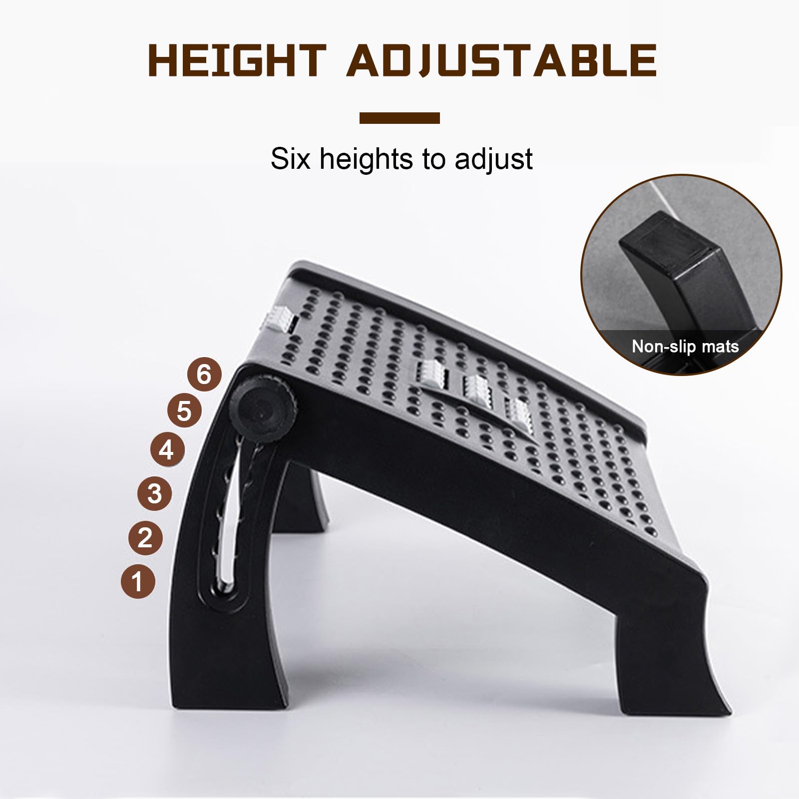 Reposapiés antideslizante de altura ajustable con tabla de masaje, 6 reposapiés de altura ajustable, para oficina, hogar, color negro