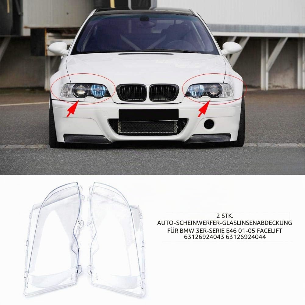 Klarglas-Lampendeckel 2 Stück Scheinwerfer-Linse Autoklar für 3er E46 01-05 Facelift 63126924043 63126924044