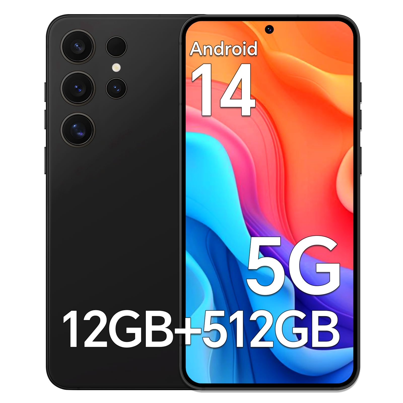 Unlocked Phones, A24 Ultra 5G Cell Phone, 12GB RAM+512GB Storage, Android 14 Smartphone, 6.8'' HD Display, 108MP+48MP Camera, 5000mAh Long-Lasting Battery, Face ID/Dual SIM/WiFi/Bluetooth