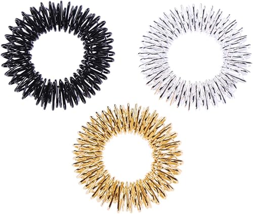 Milisten Juego de 3 anillos de masaje sensoriales con pinchos para niños y adultos, grandes suministros para el aula, oro/plata/negro