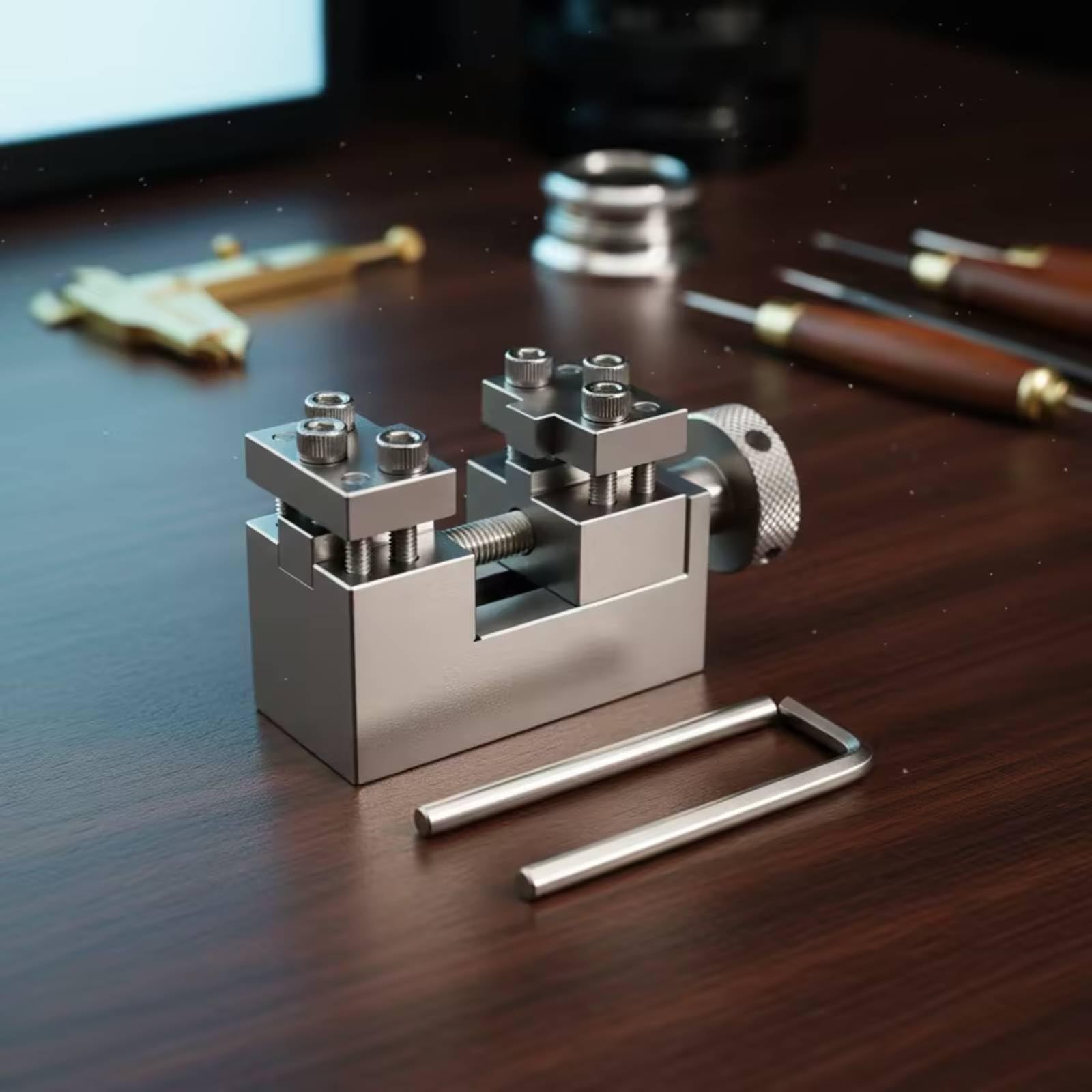 Baoblaze Herramienta Enlaces Correa Reloj Ajustador Extractor Pulsera Metal con Rueda Moleteada para Control Preciso y Posicionamiento Firme con Llave en L