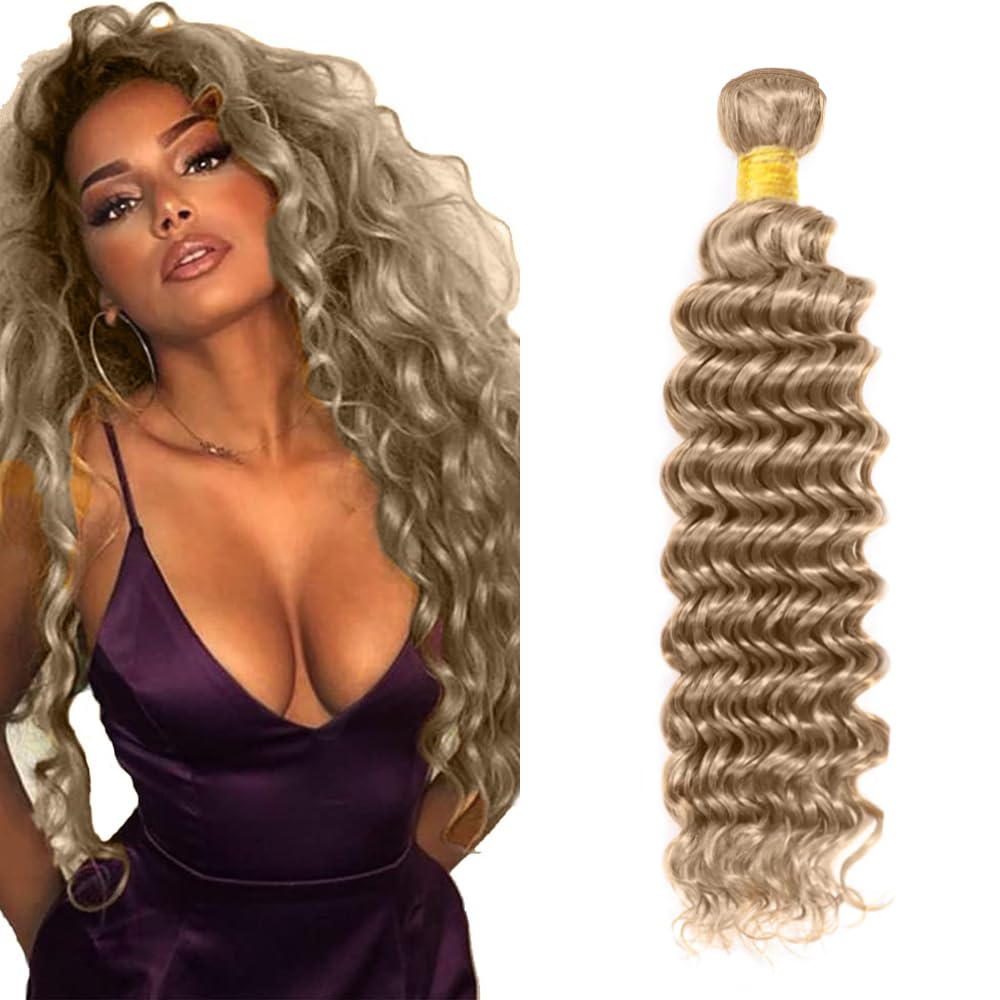 Photo 1 of #22 Blonde Bundles Human Hair Deep Wave Bundles 26 Inch Unprocessed Brazilian Virgin Hair Ash Blonde Deep Wave Bundle Human Hair Extensions 50 Gram Per Bundle
