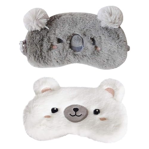 EleCharm 2 Pack Cartoon Animal Sleep Mask Soft Plush Blindfold Eye Masks Eye Cover for Women Girls Travel Nap Night Sleeping (2-Pack Koala Bear) - 2-pack Koala Bear