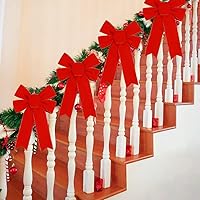 Vista 7 de Paquete de 10 lazos rojos decorativos para árbol de Navidad, lazo grande de terciopelo de 9 x 13 pulgadas con borde dorado con purpurina