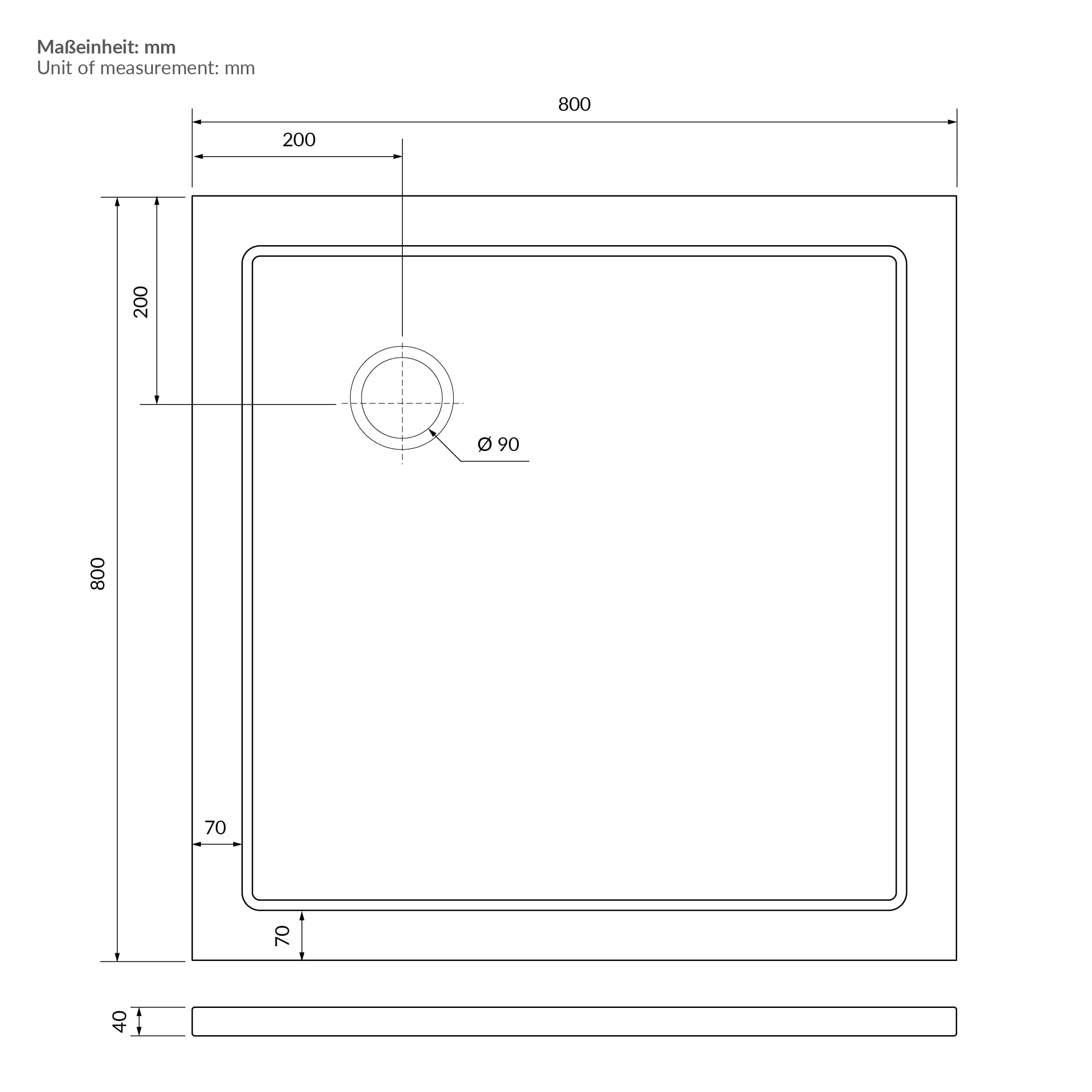 LuxeBath Plato de Ducha 80x80 cm Cuadrado con Válvula de Desagüe, Base de Ducha para Mamparas en Resina Extraplano con Sifón, H4cm, Acabado Brillante, Forma Angular, 3 Opciones de Instalación, Blanco
