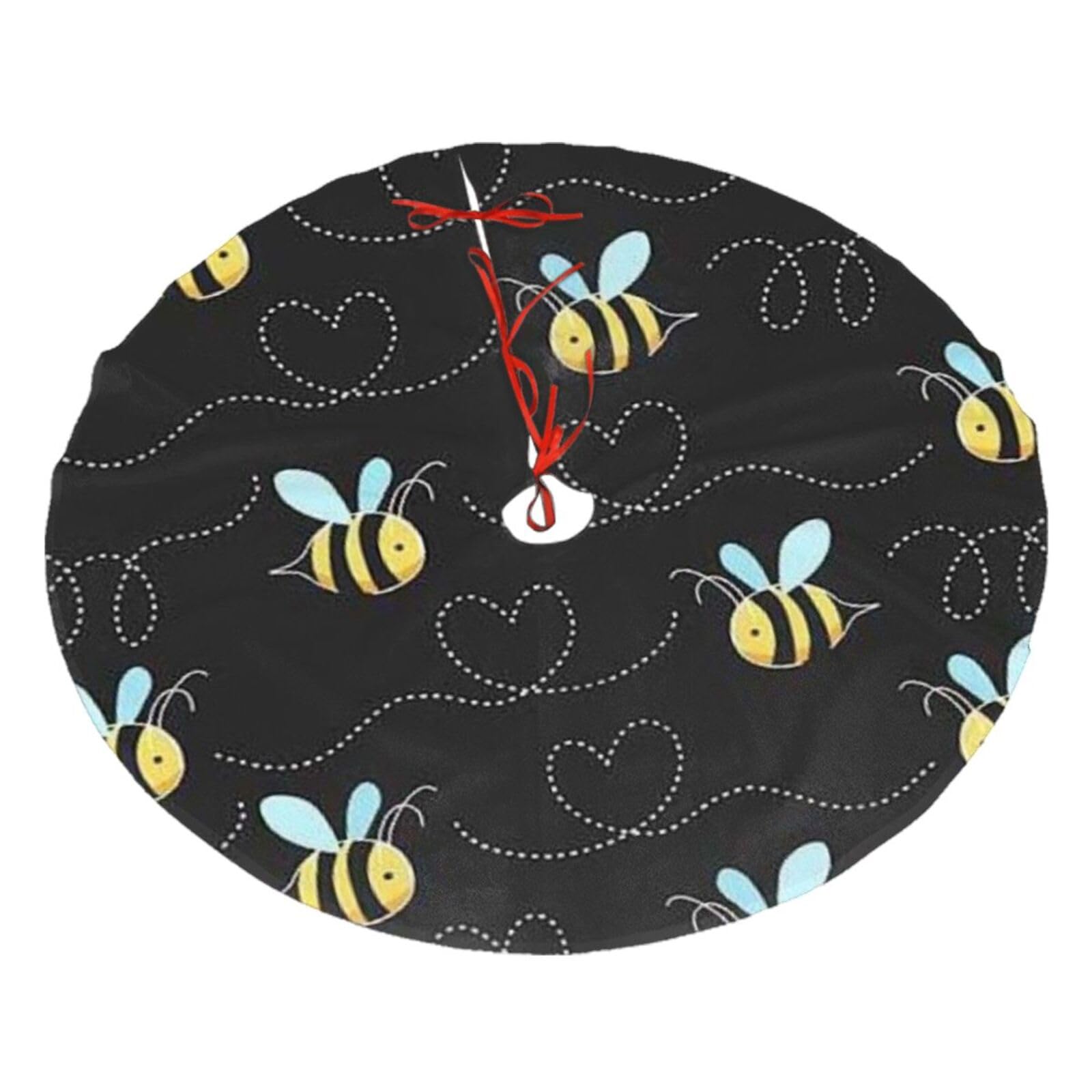 Denmer Bumble Bees Christmas Tree Skirt, Xmas Tree Mat Base Cover Christmas Ornament For Festive Holiday Party Decoration