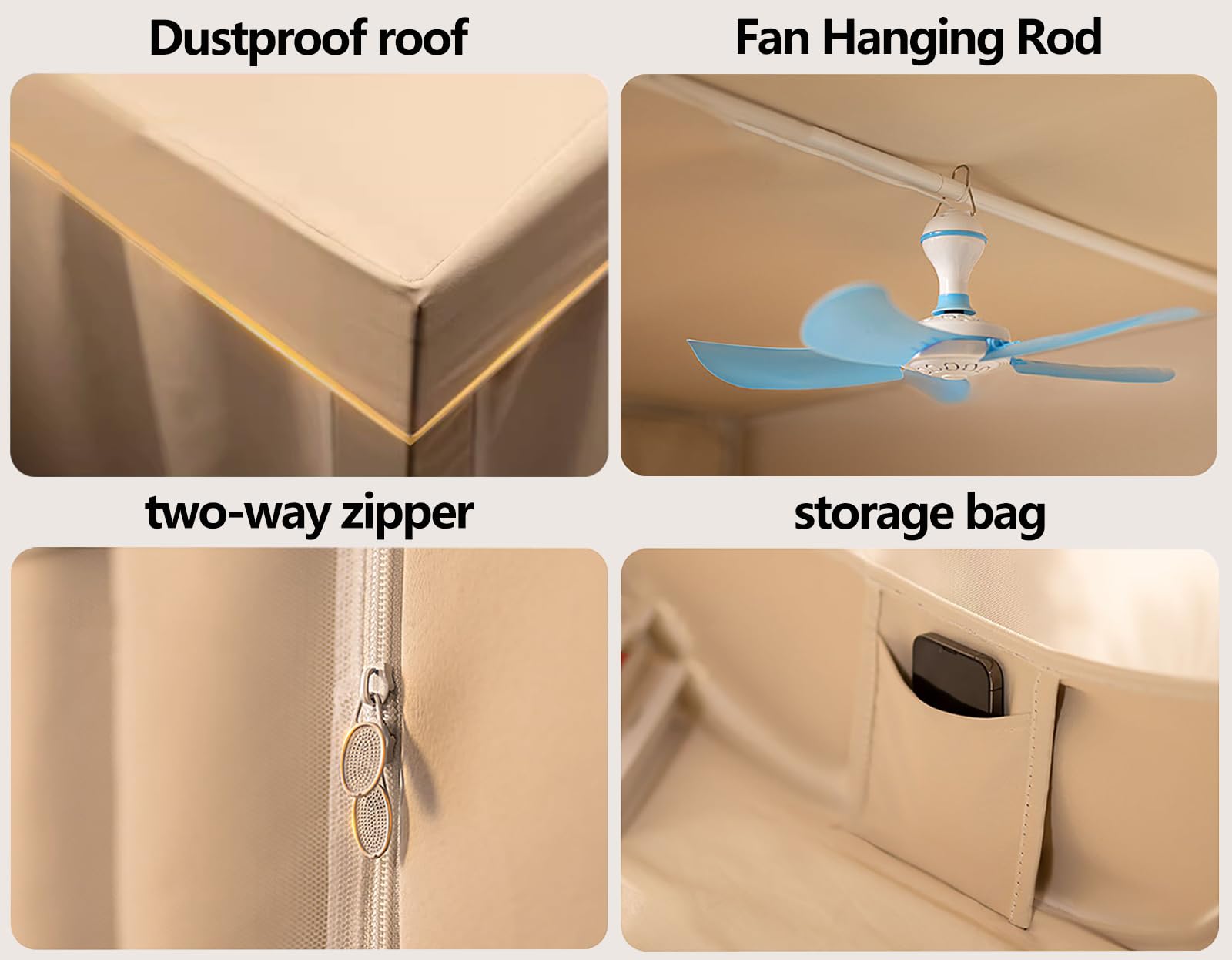 Leodun Privacy Tent for Bunk Bed - Portable Dream Sensory Tent, Breathable Light Reducing Canopy for Kids and Adult, Gray, 75" L x 35" W x 43" H