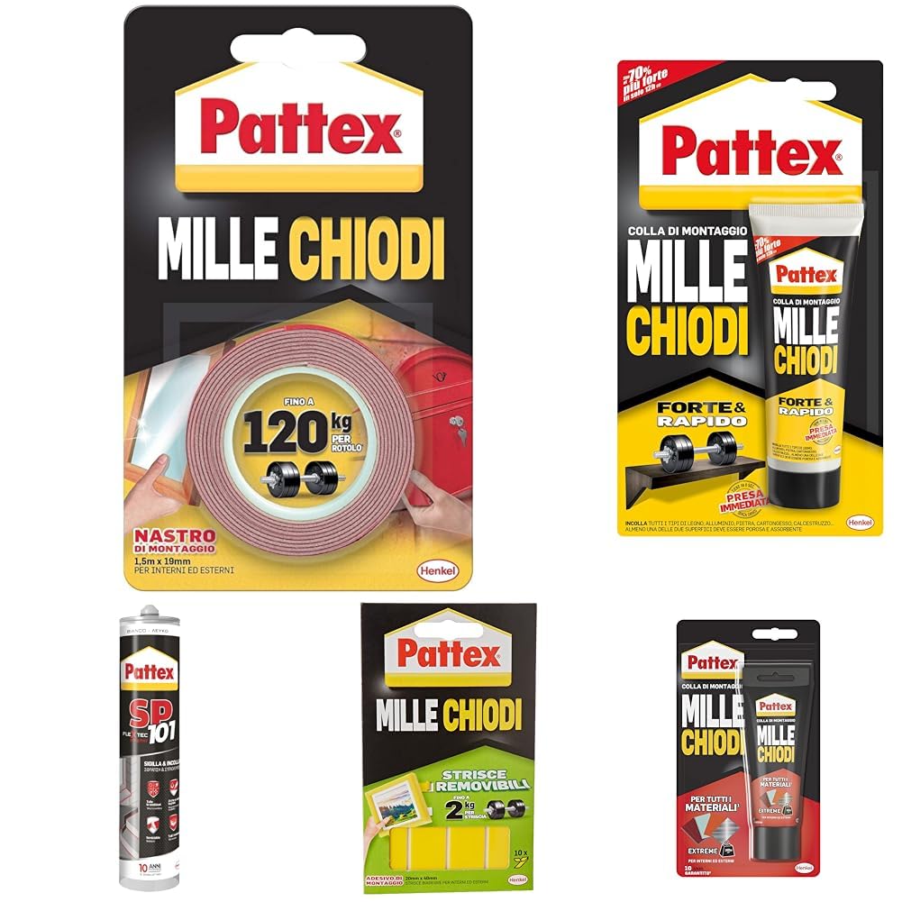 Pattex Millechiodi Tape, nastro biadesivo extra forte per applicazioni permanenti, nastro adesivo di montaggio per interni ed esterni, 19 mm x 1,5 m