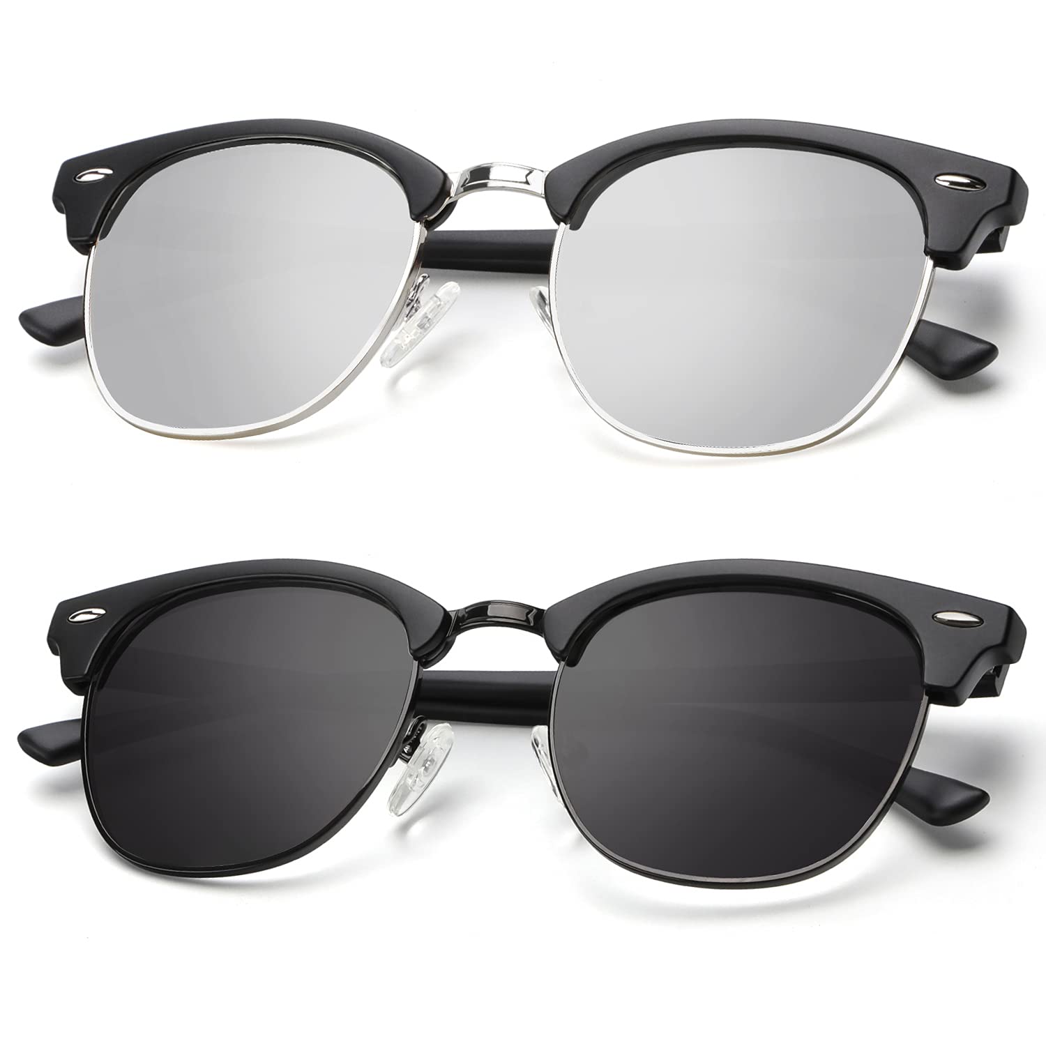 KALIYADI Polarized Sunglasses for Men and Women Semi-Rimless Frame Driving Sun glasses UV Blocking A17-(2 Pack) Matte Black | Silver | Silver Rim / Matte Black | Black | Black Rim Multicoloured