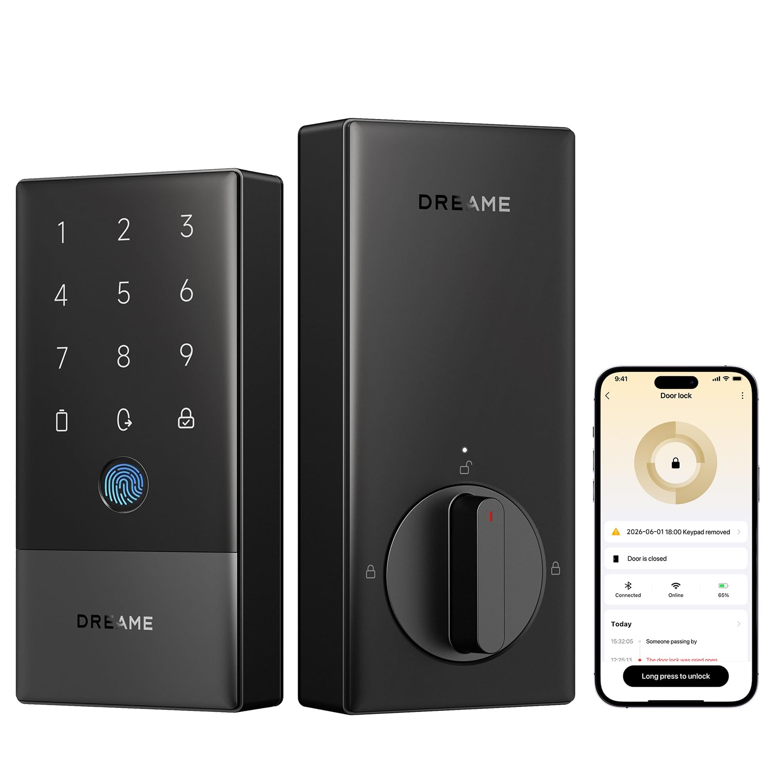 Dreame A10 Smart Lock, Fingerprint Keyless Entry Door Lock,Built-in Wi-Fi