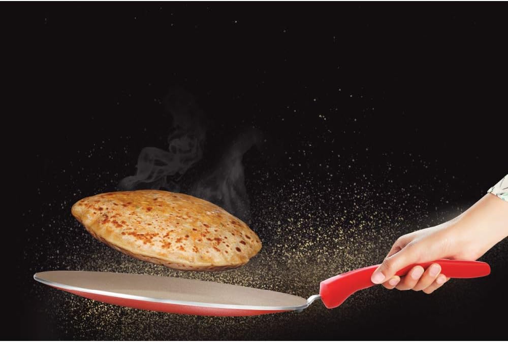 Prestige Omega Gold Induction Base Non-Stick Aluminum Concave Tawa, 250 mm, Metallic Red