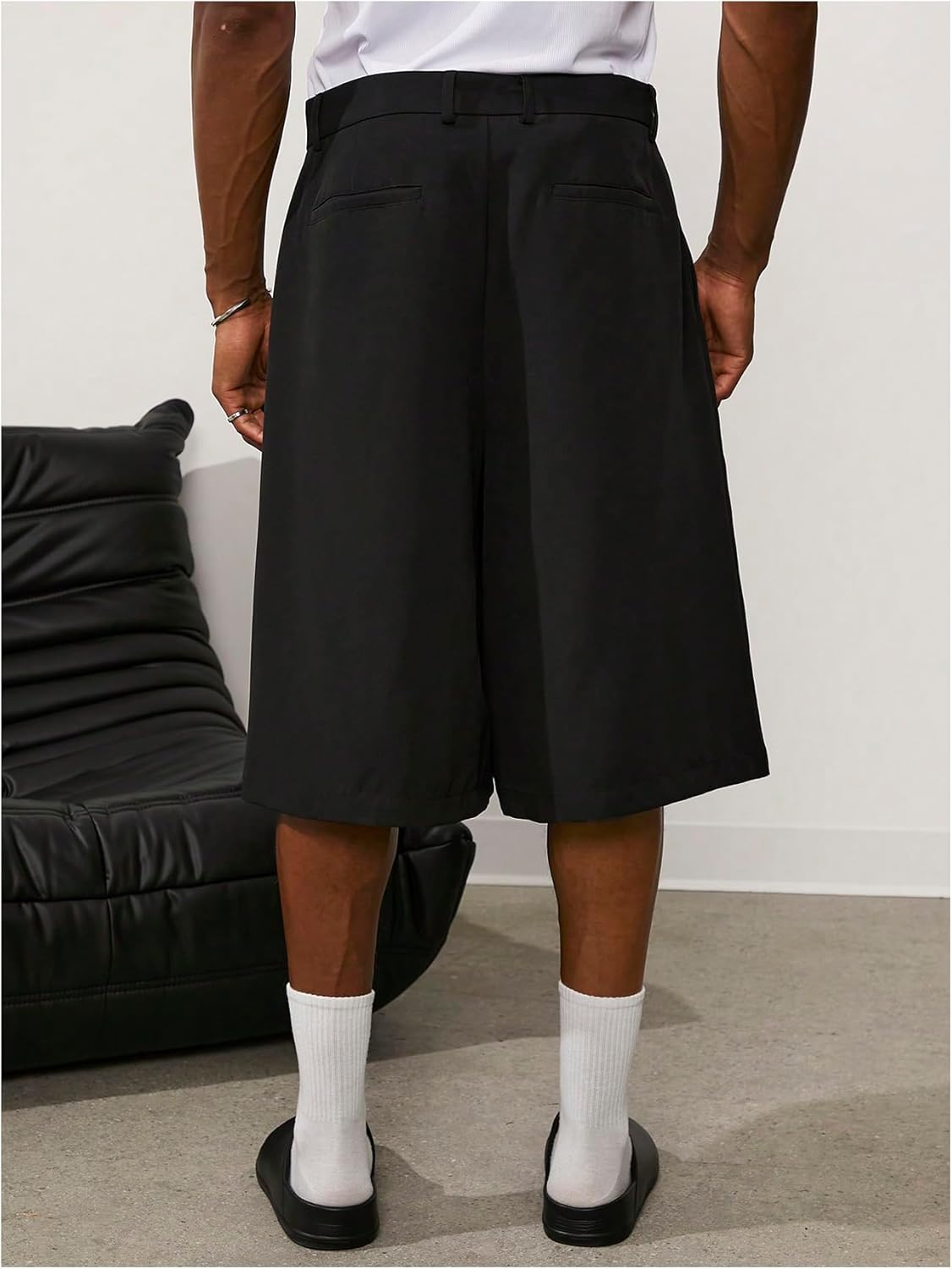 OYOANGLE Men's Pleated Crop Suit Loose Shorts Solid Straight Leg Summer Groom Casual Dress Shorts - Image 2