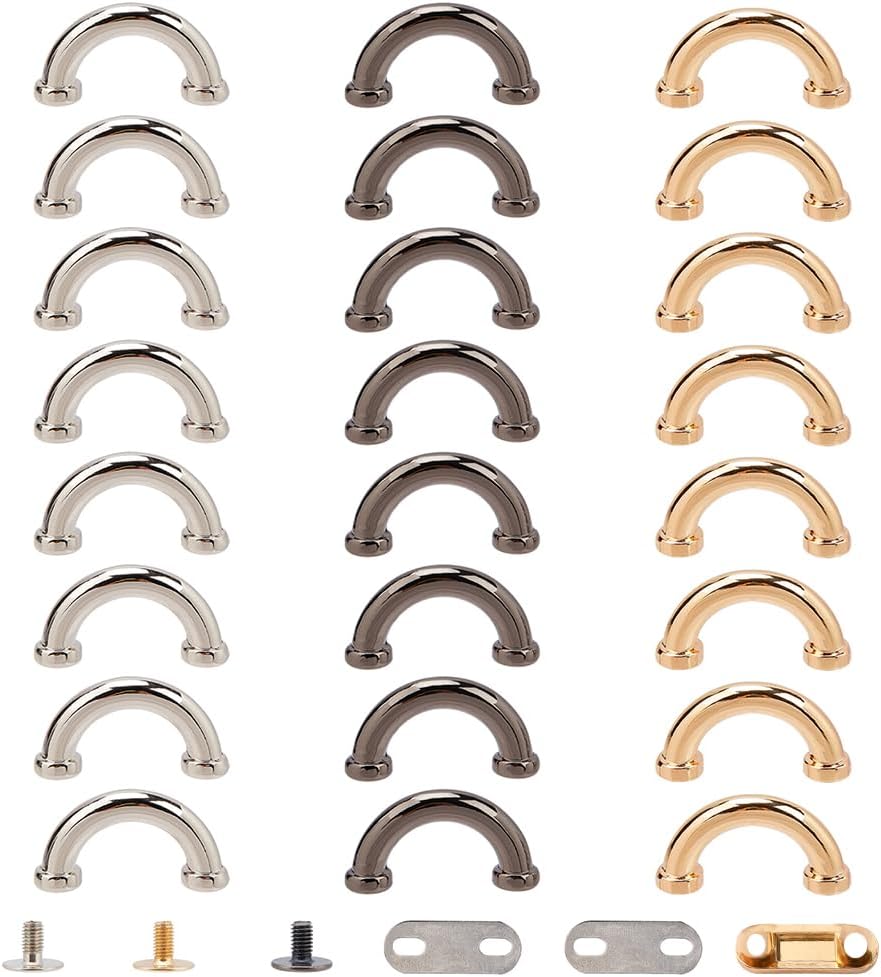 24 Sets Metal D-Ring Connector Buckles for Bag, 3 Colors Arch Bridge D Ring Buckle Chain Strap Connector with Screws Handbag Suspension Clasp Metal Ring for Leather Crafts Making, 0.98x0.5 Inch