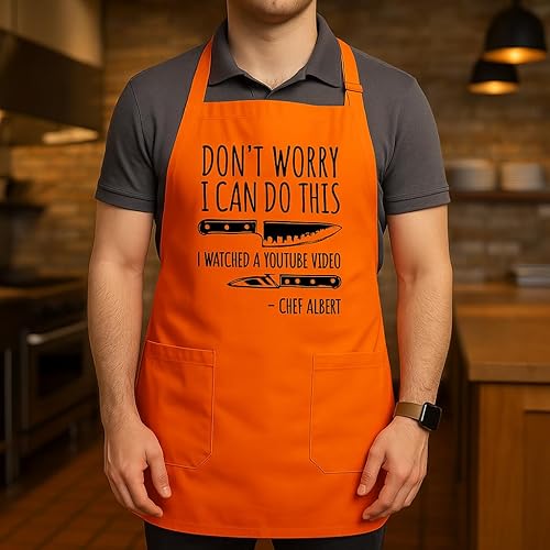 Miniatura 5 de Divertido delantal de cocina para mujeres y hombres  Don't Worry I Watched A Video Print, horneado ajustable, duradero, regalo para él y ella