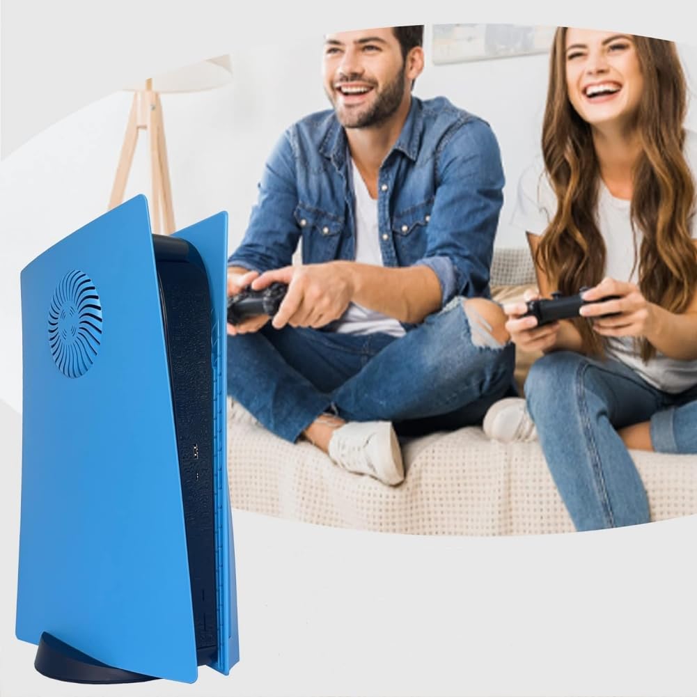 Plaques de Couvercle Boîtier des Plastrons pour PS5 Console Version Disque, Coque de Remplacement avec Évents Plaques Latérales Boîtier ABS Accessoires Antichocs pour PS5, Bleu Étoilé