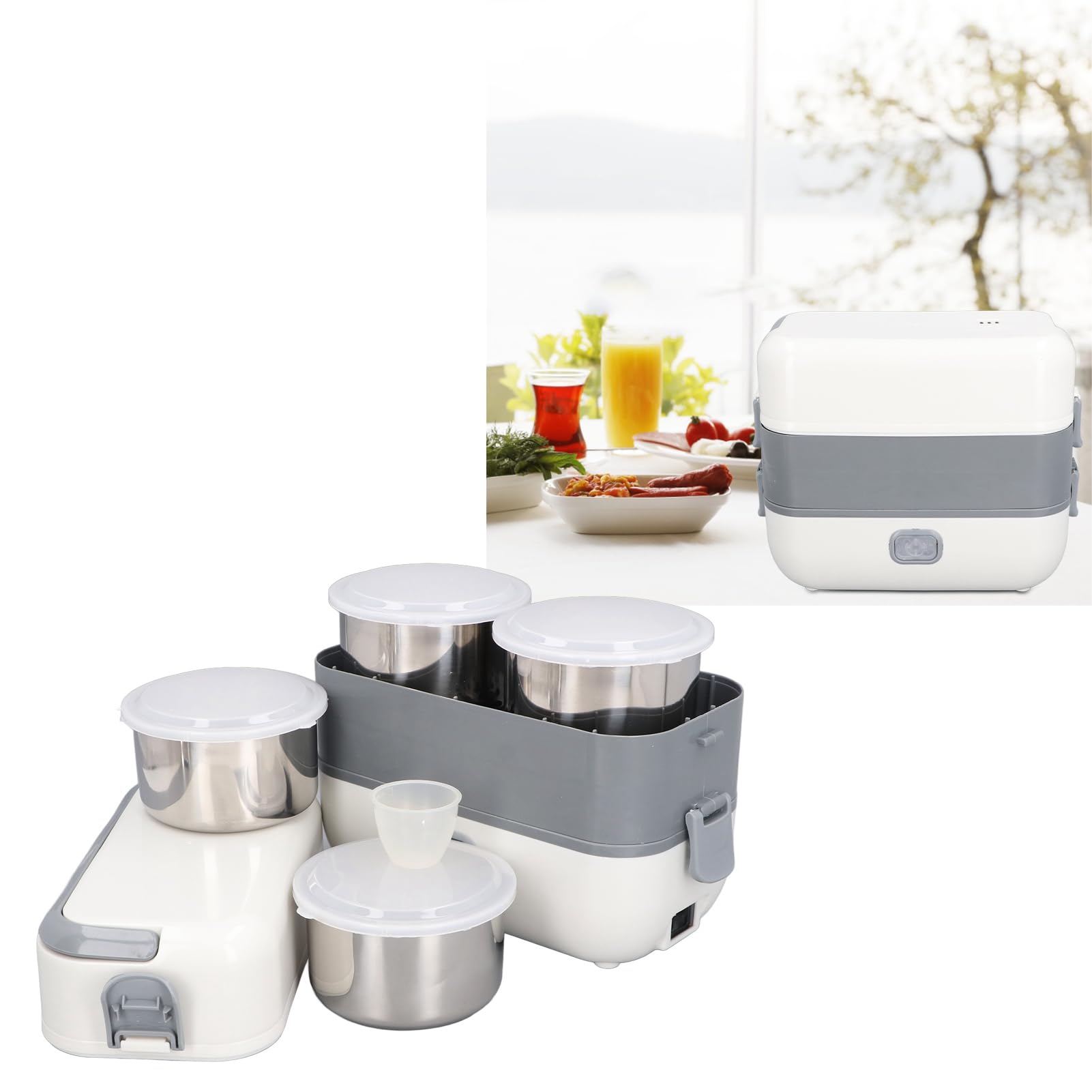 TOPINCN Lunch Box Scaldavivande Portatile, Riscaldamento Autonomo da 200 W, Rivestimento in Acciaio Inossidabile, Lunch Box Elettrico Multifunzionale con Riscaldamento di (Spina europea