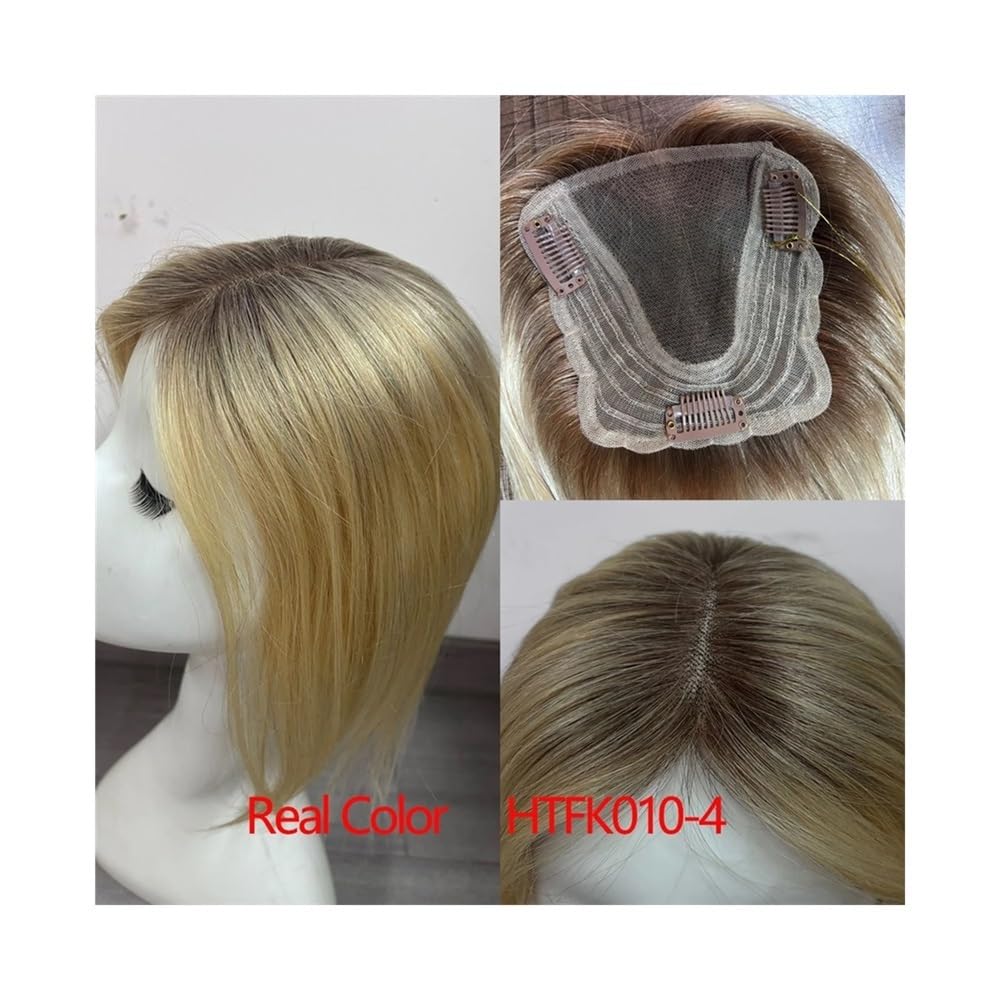 4,5" x 5" Echthaar-Topper-Perücken, Schweizer Spitze, Clip-Haarteile, glattes Haar für Damen, kaschiert Haarausfall oder graue Haarpartien (14 Zoll), Haarverlängerungen, Perückenteile (Ombre Blond M
