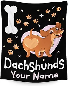 Custom Dachshund Throw Blanket for Dachshund Lovers - 30x40 Inches Lap Size - Soft Fluffy Cozy Blankets Gift - Black Funny Blanket Throws for Couch, Work
