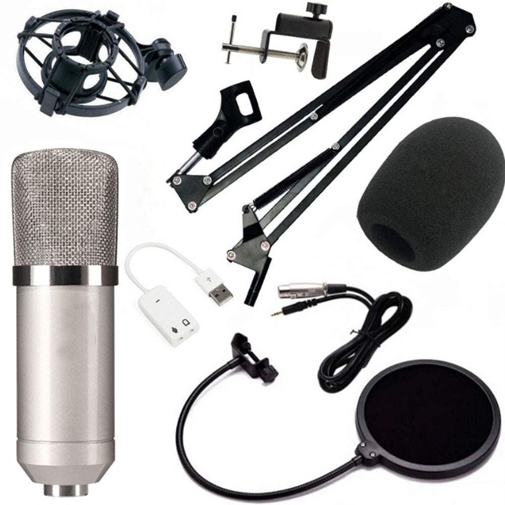 Kit Microfono a condensatore, Microfono a condensatore per webcast, Set di staffe per Microfono con Scheda Audio USB Blowout Prevention Net