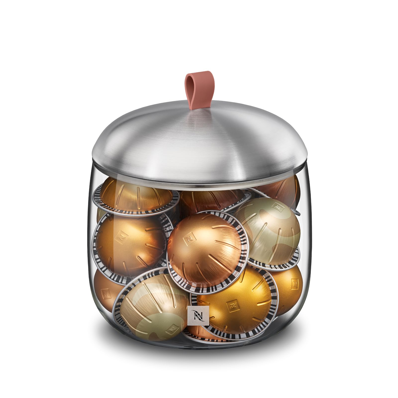 NESPRESSO Lume Mia Kapselbehälter Medium | Schale aus Glas & Edelstahl, Elegante Aufbewahrung für ca. 60 ORIGINAL oder 30 VERTUO Kapseln