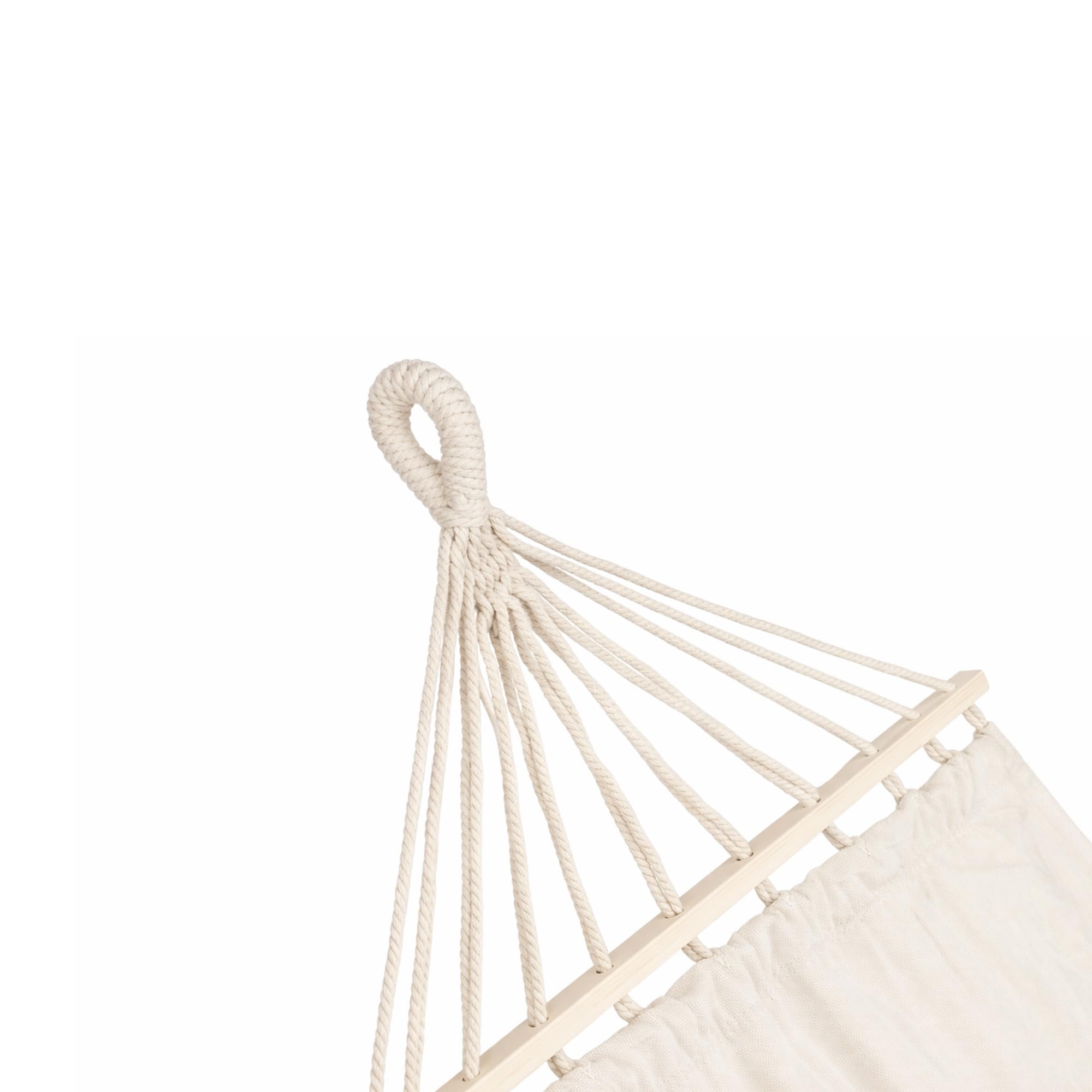 Hamaca Jardín 270x80 cm con Madera Beige - PINCHO - Hamaca Colgante Exterior para Terraza, Camping y Playa, Barras Separadoras de Madera, Cuerdas Trenzadas, Estilo Natural