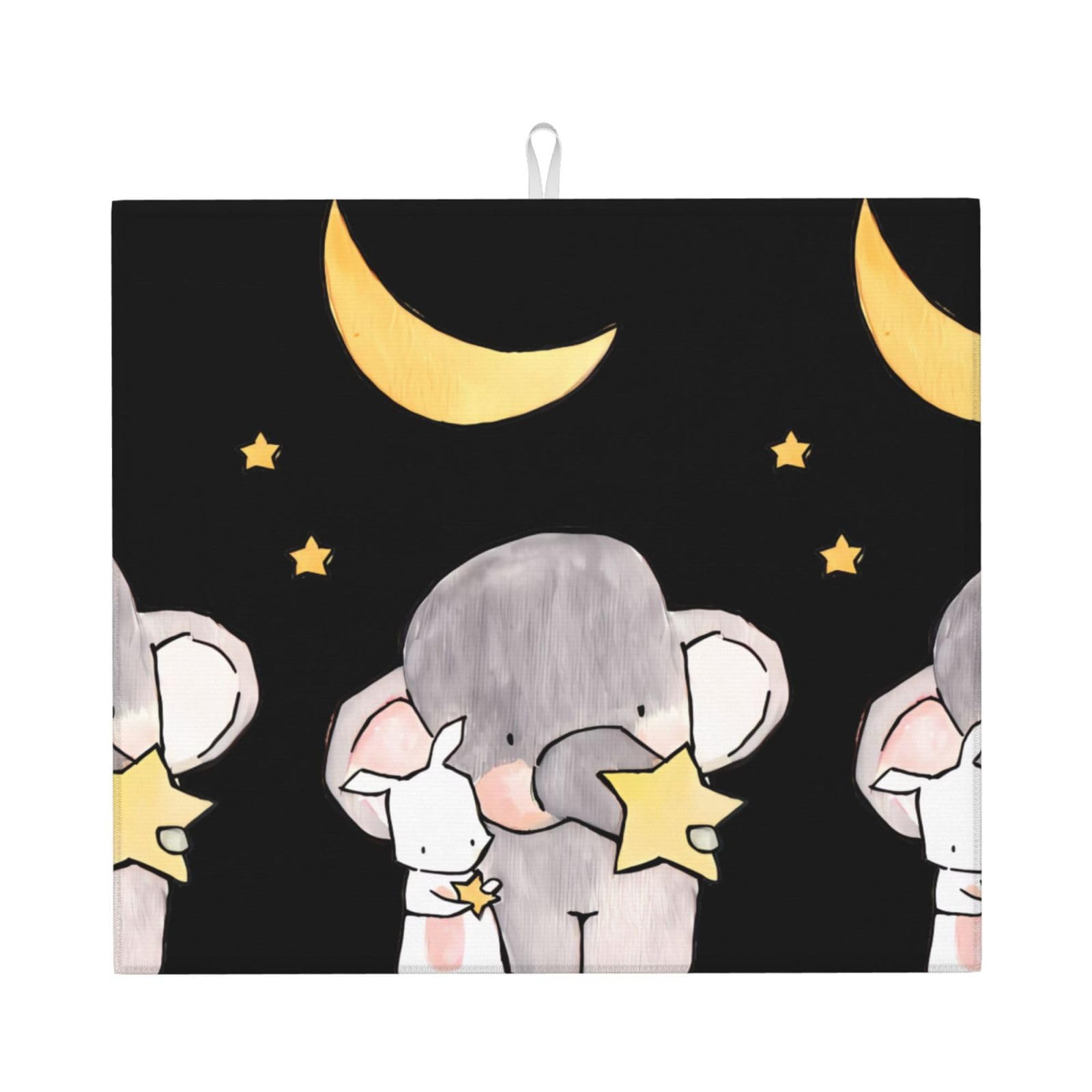 YYHWHJDE Elephant and White Rabbit Prints Kitchen Drying Mat - Absorbent Dish Drying Throw with Vibrant Prints, Quick-Dry Countertop Layer for Dishes & Appliances - Non-Slip & Foldable