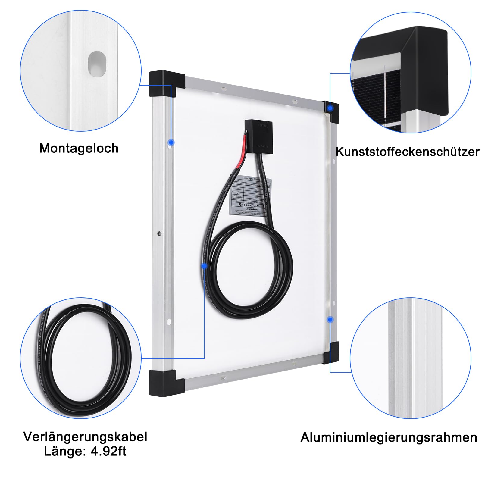 DERUXI 50W 12V Monokristallines Solarpanel Kit mit 10A Solarladeregler für Wohnwagen RV Camper