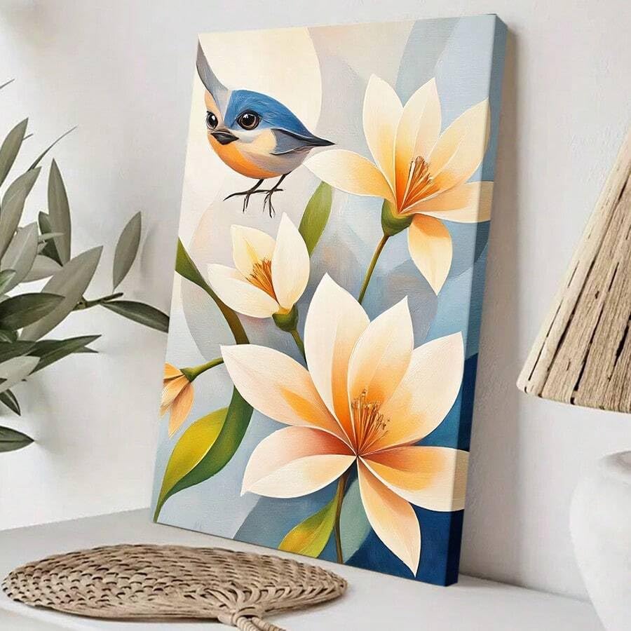 Toile murale oiseaux magnolia lianyibo pour habiller un mur blanc sans effort