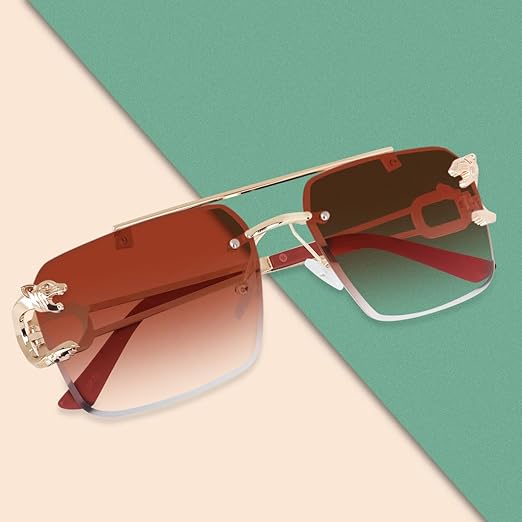 DESEOX Retro Rimless Sunglasses Men Vintage Rectangle Rimless Sunglass Fashion Women Gradient 100% UV400 Protection Sun Glasses Metal Tinted Frameless Square Eyewear