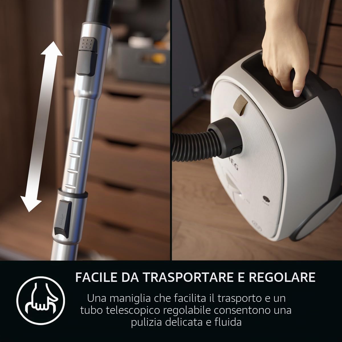 AEG AB61H6SW Aspirapolvere con sacchetto, elevata potenza di aspirazione su tutti i pavimenti, con ugelli aggiuntivi, 50% plastica riciclata, ideale per asmatici, persone allergiche, proprietari di