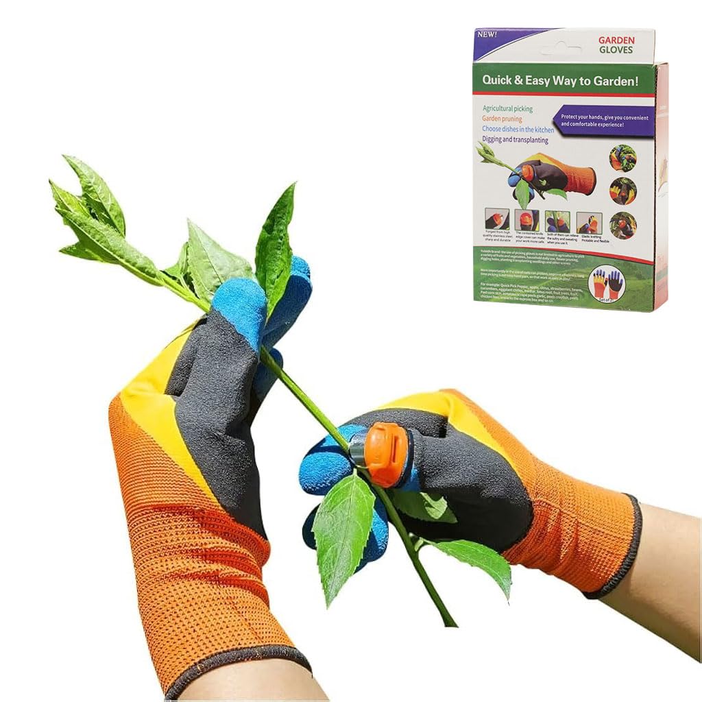 HASTHIP® Gardening Gloves with Built-in Cutter, Anti-Cut Protective Gloves with Thumb Cutter, Anti-Slip Palm for Fruit, Vegetable & Stem Harvesting-image-33