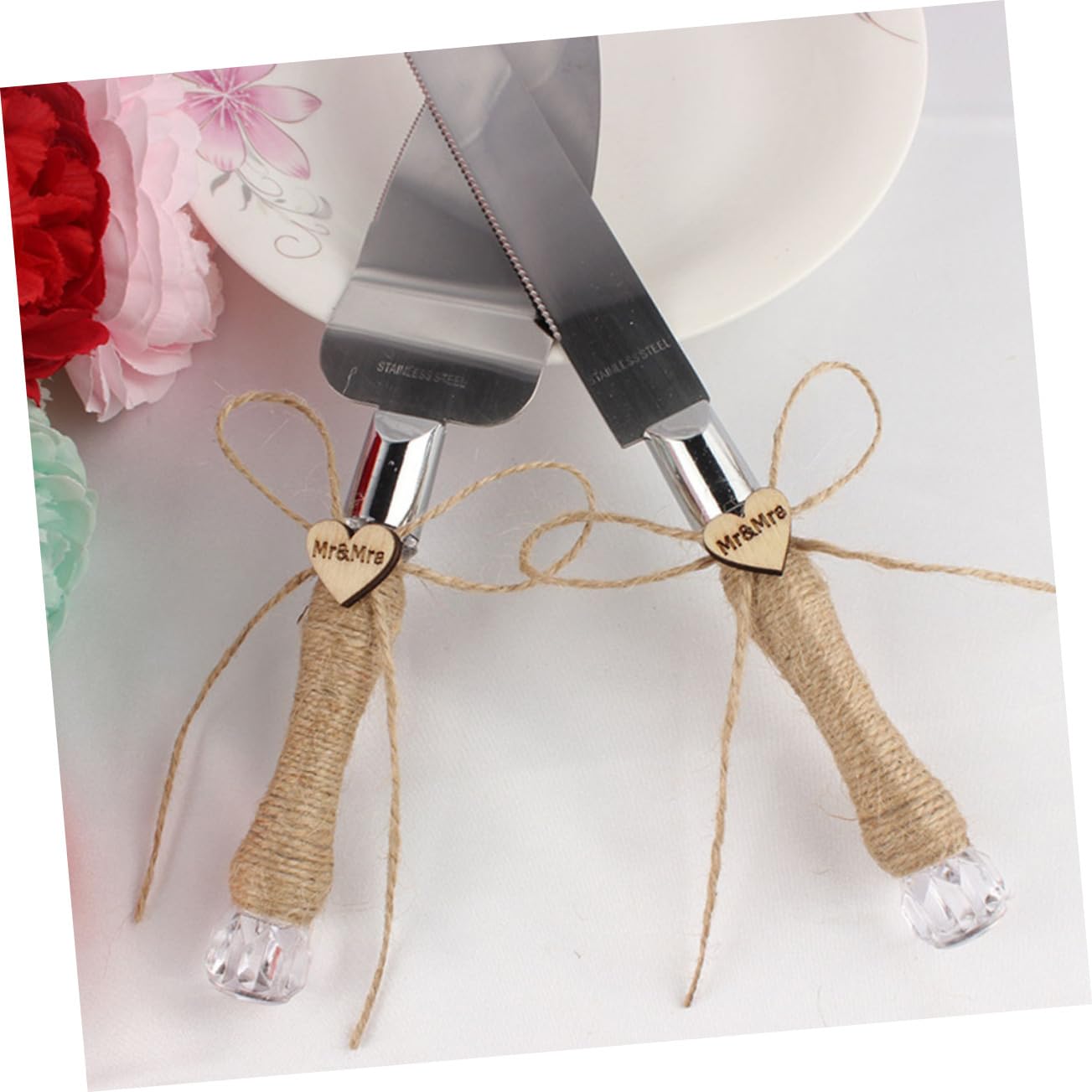 BEBEMOKO Cake Knife Spatula Set Stainless Steel Easy to Clean Wedding and Birthday Party Accessory