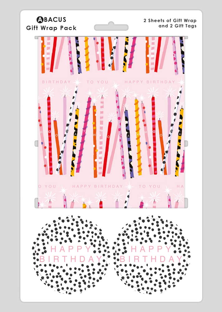 Wrapping Paper 12364A"Birthday Candles" Gift Wrap Pack with 2 Sheets & 2 Tags, Plastic Free & FULLY RECYCABLE, Multicoloured