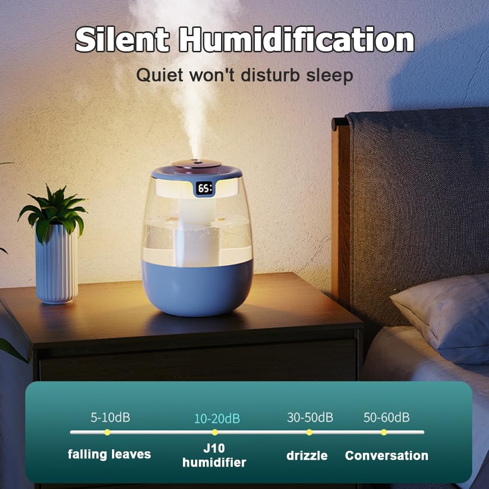 Humidificador de doble pulverización, humidificador de pantalla digital USB silencioso de 1 litro con 2 modos de niebla y luz nocturna para automóvil, oficina, hogar y habitación 6