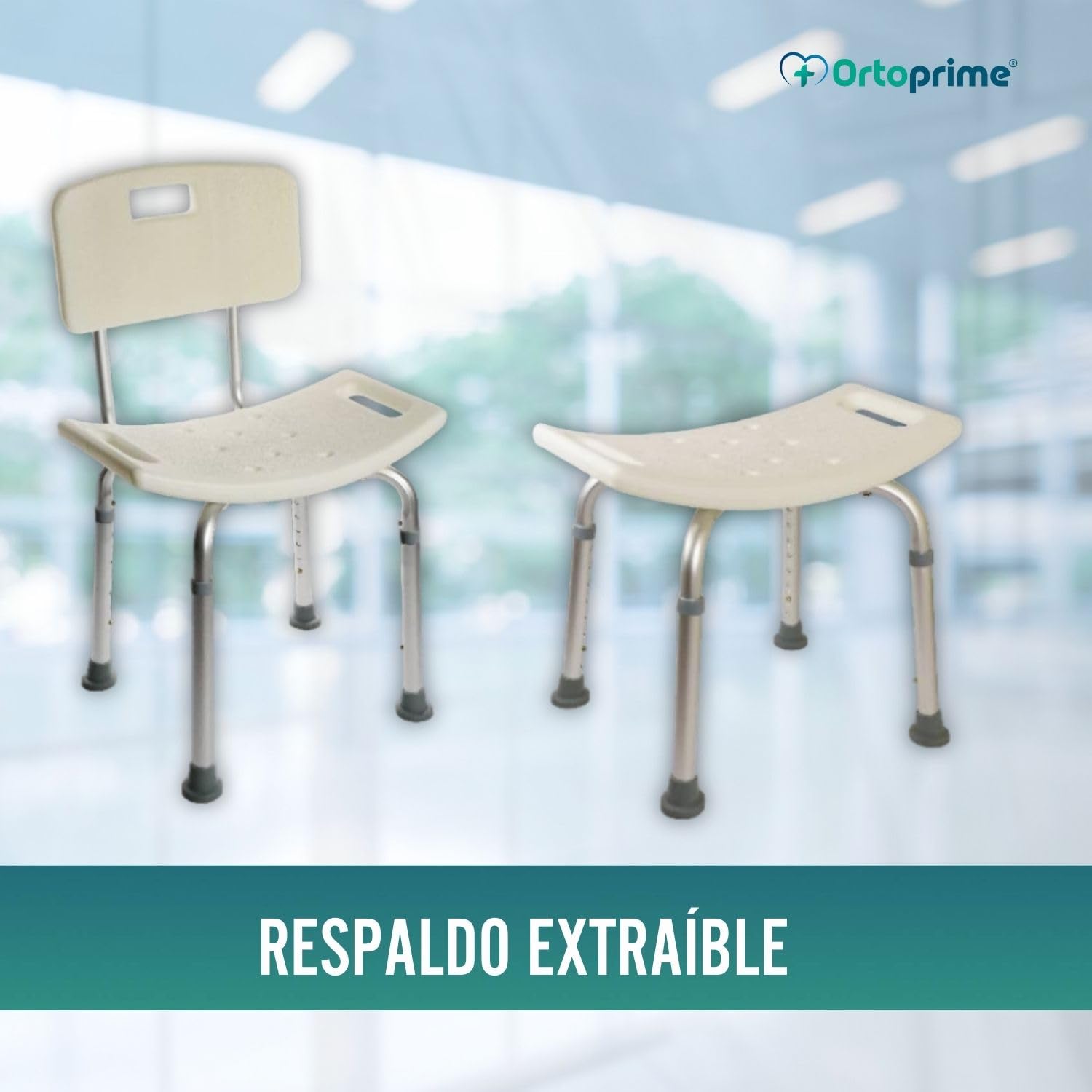 OrtoPrime Silla para Ducha Ortopédica - Taburete Baño con Respaldo - Asiento para Ducha Regulable en Altura - Silla para Ducha para Personas Mayores - Antideslizante Ducha