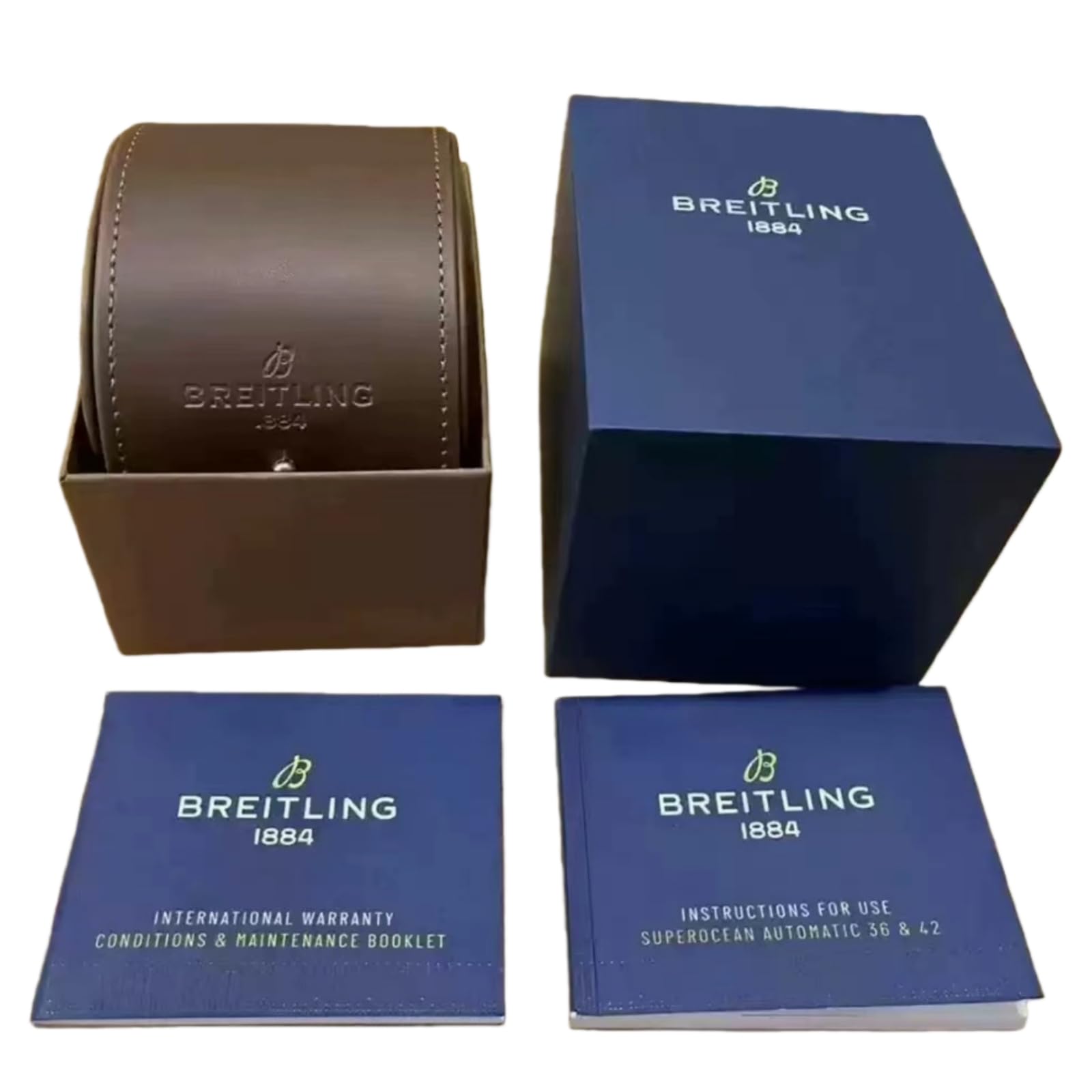 Set Presentación Reloj Caja Exterior Azul Rollo Viaje Cuero Marrón Inserto Extraíble Almacenamiento para Breitling