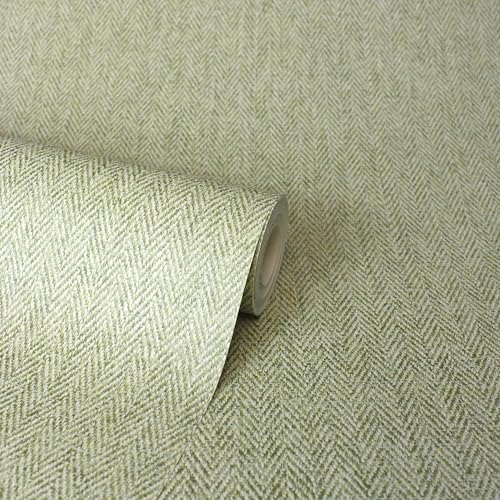 CROWN M1867 Harris Texture Luxury Textured Wallpaper, Green, 52 x 1005 cm - Image 4