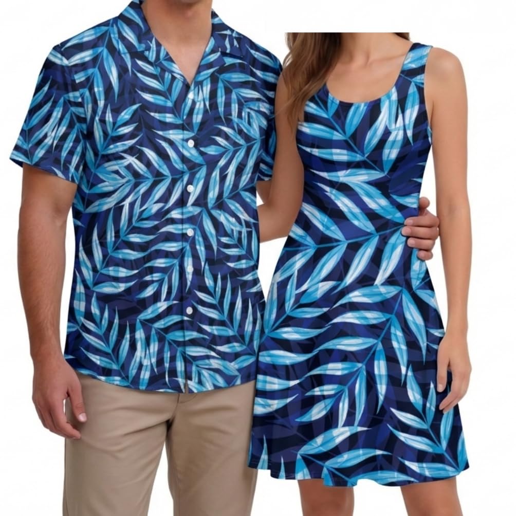 Hawaii Matching Couple Outfits Husband and Wife Clothing Fashionable Mens Casual Shirts Hawaii Dress with Soft Fabric