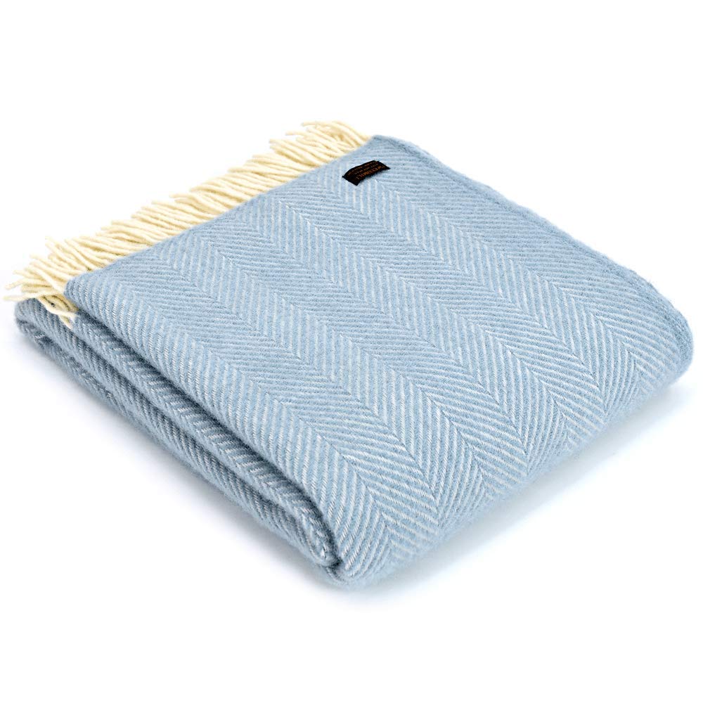 Tweedmill Textiles Ltd Duck Egg Tweedmill Textiles Fishbone Knee Rug Throw Blanket -100% Pure New Wool - British Made