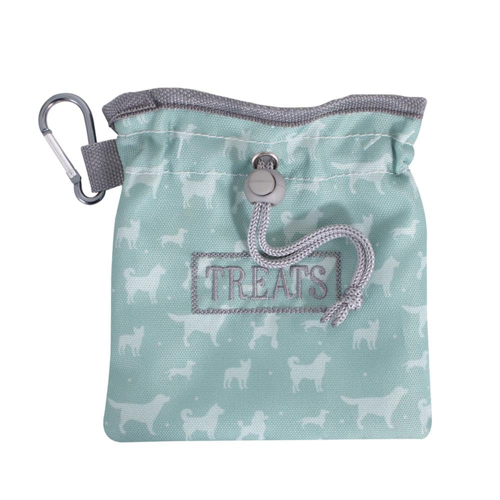 YöL Green Dog Print Treat Bag Holder - Portable Bag Pouch Dog Puppy With Metal Clip Draw String Walks Walkies Travel - Attachable To Lead, Durable Polyester