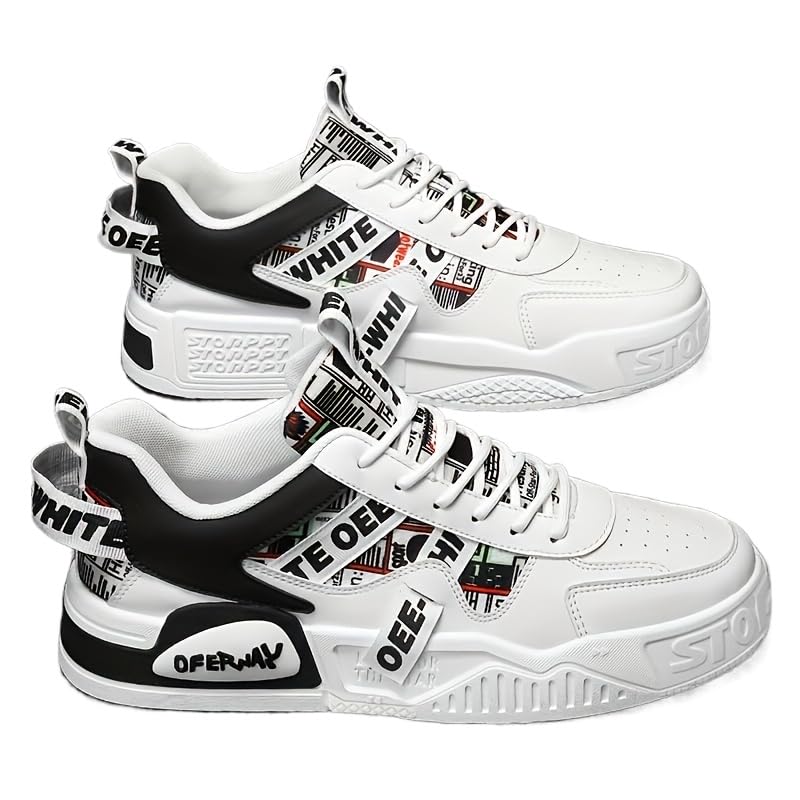 Men's Trendy Platform Skateboard Shoes with Letter Pattern for Outdoor Walking, Jogging, and Traveling