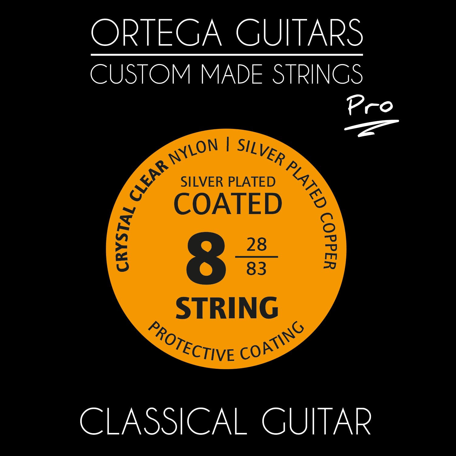 Ortega Guitars Custom Made Strings - Pro - 8-saitige Classical Guitar - Crystal Nylon Coated (NYP8)