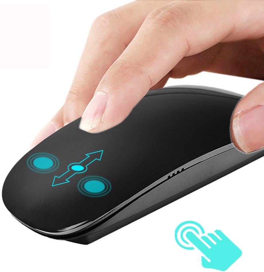 UrChoiceLtd ProMe TM-823 Wireless Touch Mouse Combo 2.4GHz 3 Buttons 1200 DPI Ultra-thin Intelligent Energy-saving Optical Mice For Macbook Laptop (Black)
